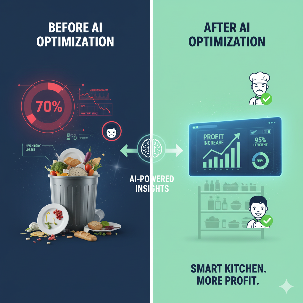 Before and after analytics showing AI for restaurants reducing waste and increasing profits